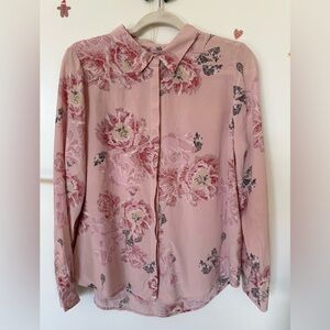 Pure Collection 100% Silk Blush Pink Floral Blouse US 12 Soft Romantic Shirt